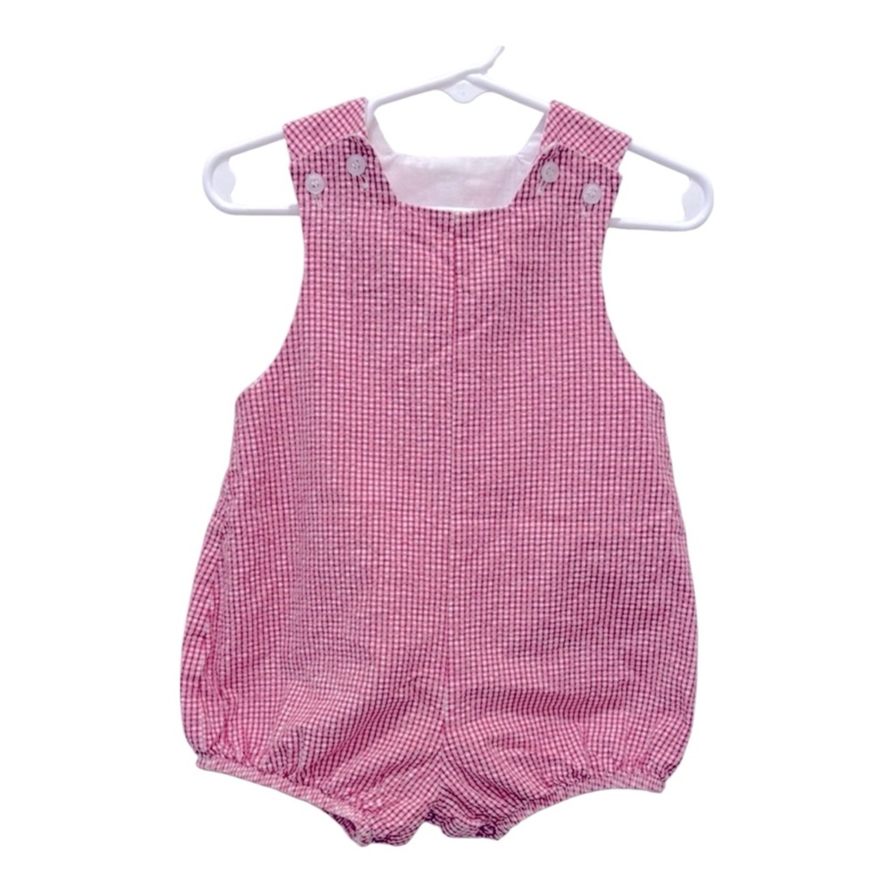 Bailey Boys Red and White 12 month Gingham Romper with Bubble Bottom